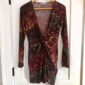 Fashion Nova long sleeve deep v minidress w slit